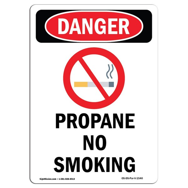 OSHA, Propane No Smoking, 18in X 12in Rigid Plastic, 12" W, 18" L, Portrait, OS-DS-P-1218-V-1540